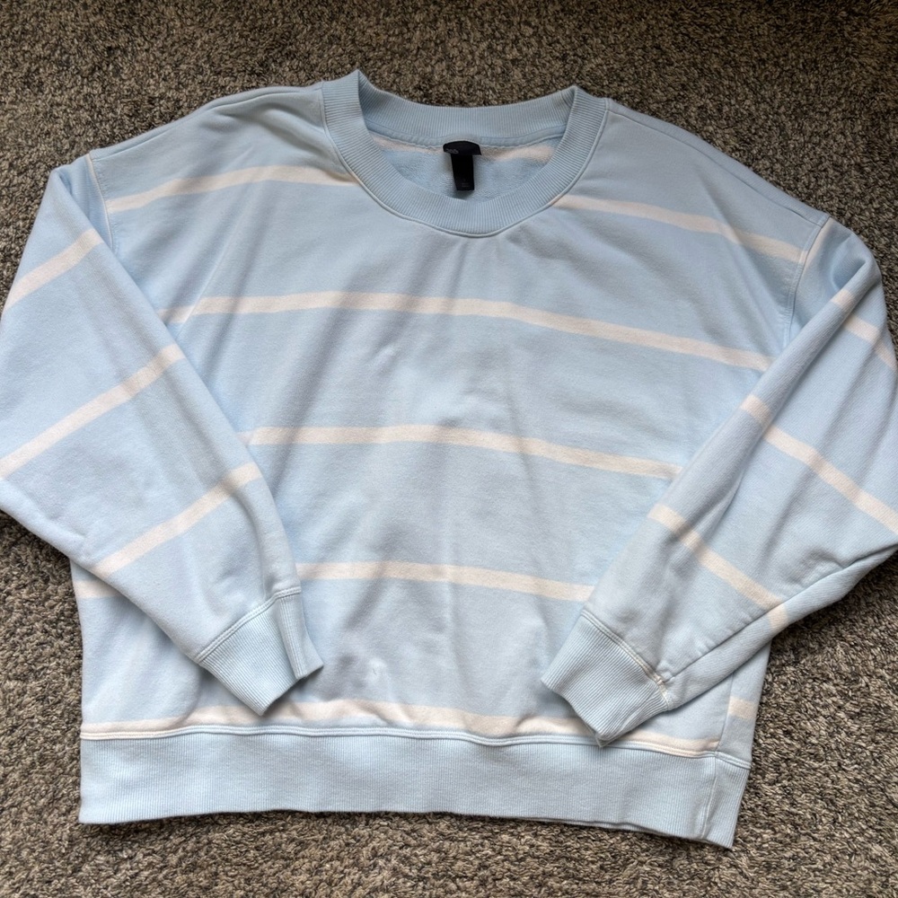 all in motion Light Blue and White Striped Crewneck Sweater